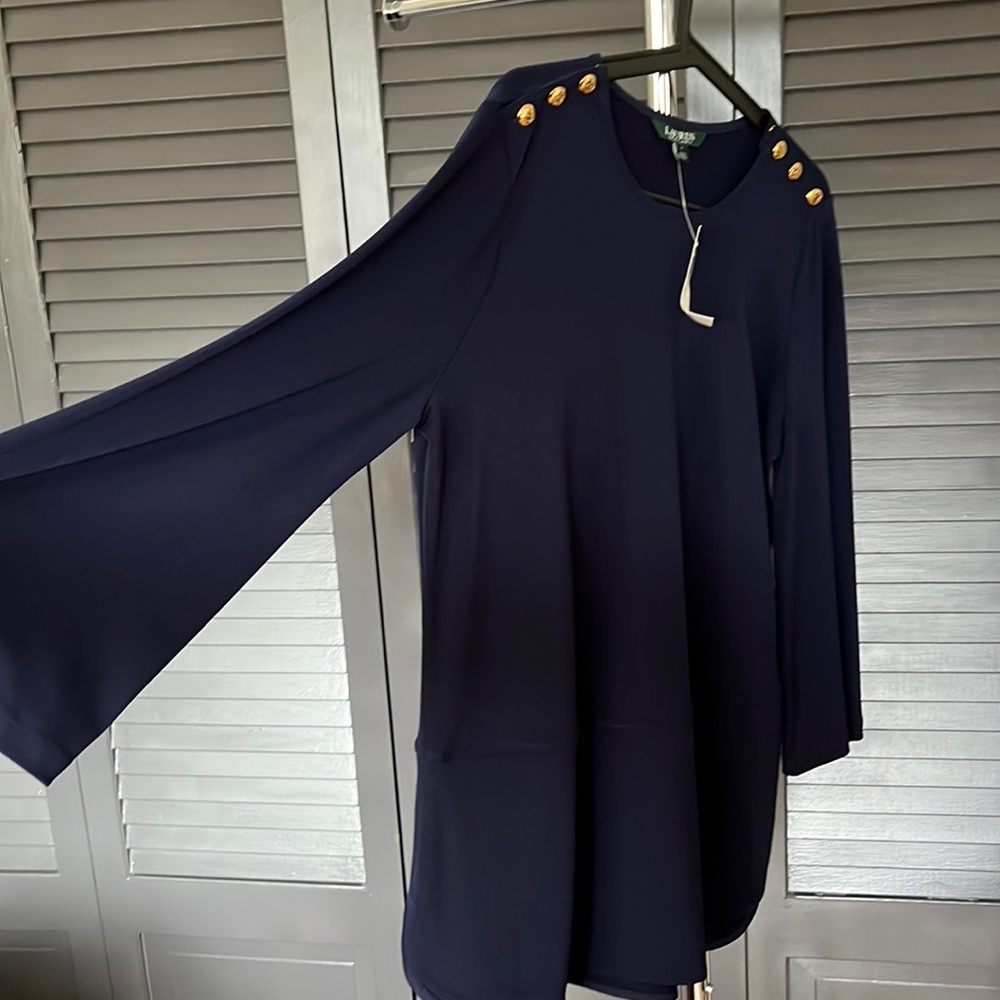 Lauren Ralph Lauren navy, gold button sleeve shirt
